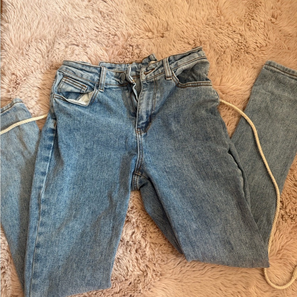 SHEIN Light Blue Straight Leg Jeans tie up in back